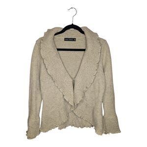Casual Express 90s Y2K Beige Knit Ruffle Cardigan Sweater Women’s Medium